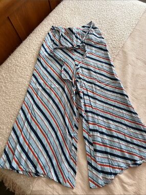 Striped Wide-Leg Palazzo Pants - Blue, Navy & Rust